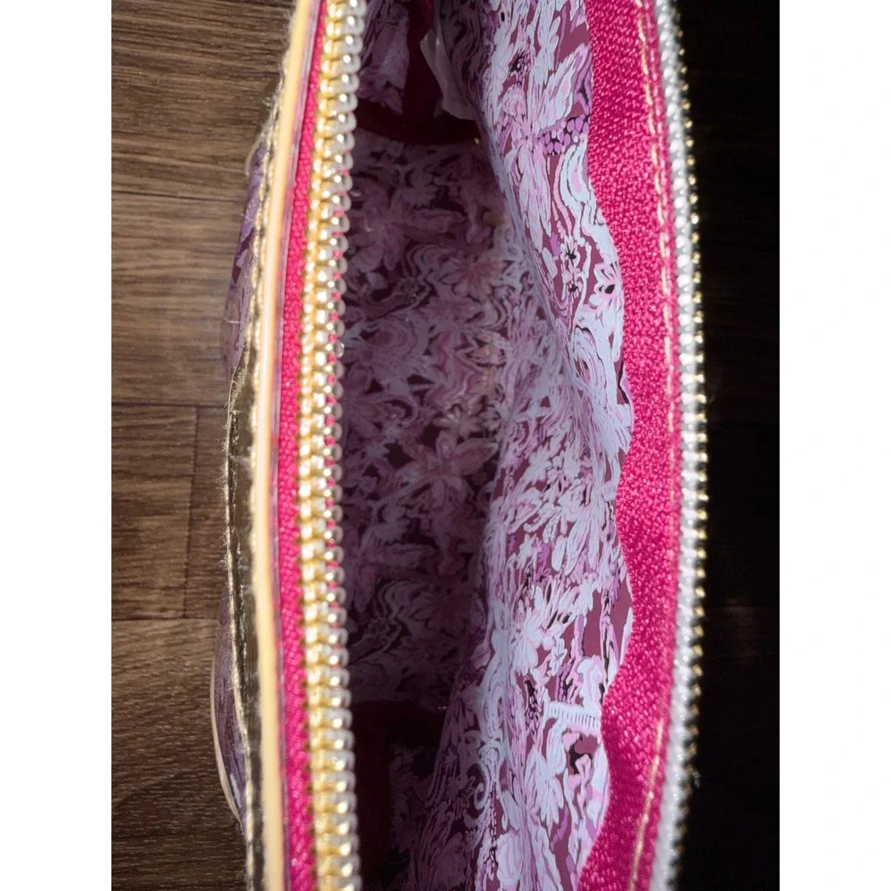 Lilly Pulitzer Purple Elephant Print Cosmetic Bag Gold Metallic Trim Pouch